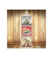Coffe Tasarımlı Üçlü Retro Ahşap Poster Ü533