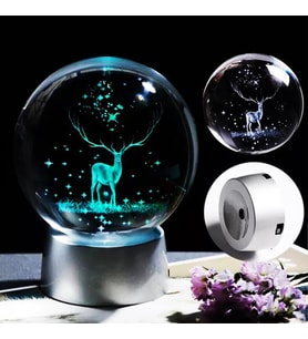 Geyik Temalı 3D Renkli Işıklı Cam Küre