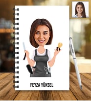 Kişiye Özel Kuaför Tasarımlı Karikatür Ahşap Defter Ve Kalem Seti 85