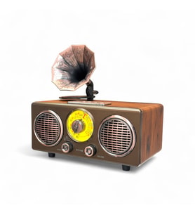 Nostaljik Gramafon Görünüm Radyo,Şık Tasarım Ahşap Trend Nostalji Radyo (Açık Kahve-Ekru)