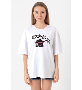 Mr Beast Kanji Beyaz Kadın Oversize Tshirt