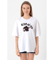 Mr Beast Kanji Beyaz Kadın Oversize Tshirt