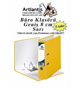 Büro Klasörü Sarı Geniş 5 Adet Plastik Geniş Sarı Klasör Halkalı Paslanmaz Çelik Klipsli 5 Adet