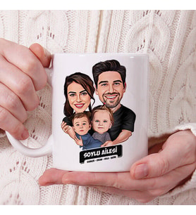 Kişiye Özel 2 Çocuklu Canım Ailem Karikatürlü Kupa Bardak