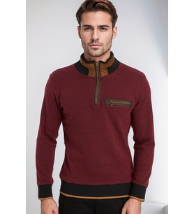Dewberry Erkek Pamuklu Sweatshirt Bordo 9039 Günlük Üst Giyim, Hafta Sonu Kombini, Seyahat Gardırobu