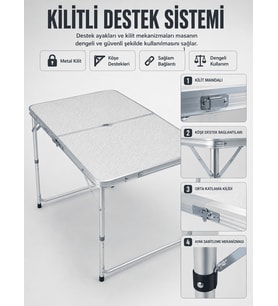 4 Kişilik Katlanabilir Kamp Masası Seti 4 Tabureli 50-65 cm Ayarlanabilir Yükseklik