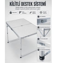 4 Kişilik Katlanabilir Kamp Masası Seti 4 Tabureli 50-65 cm Ayarlanabilir Yükseklik