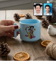 Kişiye Özel Karikatürlü Sarı Kırmızı Taraftar Baba Kız T Pastel Kupa Babalar Günü Hediyesi