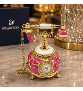 Swarovski Taşlı Nostaljik Telefon Biblo 8 CM  Dekoratif Vintage Telefon Objesi