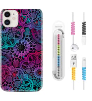 Apple iPhone 11 12 13 Mini Kılıf Kablo Koruma Spiral Silikon Colurful Mandala 1667