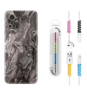 General Mobile GM 21 Pro GM 22 Pro Plus Kılıf Kablo Koruma Spiral Silikon Gri Mermer 1376