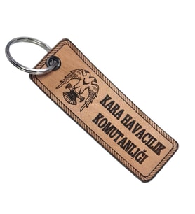 Kara Havacılık Komutanlığı Deri Anahtarlık  - Arma - Leather Key Holder (Bej)