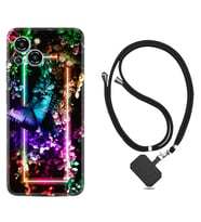 Reeder S23 Max Pro Kılıf Silikon Boyun Askılı İpli Desenli Silikon Butterfly Neon 1684