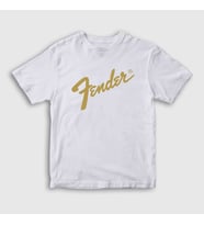 Presmono Unisex Çocuk Beyaz Logo Fender Gitar Gitarist T-Shirt 442578tt (Beyaz)