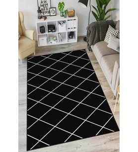 Siyah Kaymaz Tabanlı Modern Mutfak Halısı AR1474