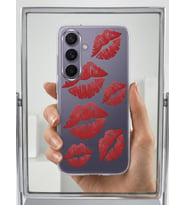 Samsung S25 Kırmızı Dudak / Öpücük Desenli Şeffaf Telefon Kılıfı - SSSSSS9252-2359