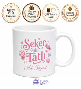 Şeker Gibi Tatlı Yazılı Baskılı Kupa Bardak Hediye Porselen Mug