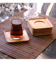 6'lı Bambu Kare Çay Tabağı Seti Bardak Altlığı
