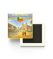 Retro Benin Porto-Novo Şehri Temalı Vintage Buzdolap Magneti – 9x9 cm