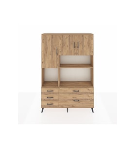 Arges Gardrop 8 Raflı 5 Çekmeceli 3 Kapaklı 132x30x195 Çam-Çam