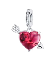 Kırmızı Şeffaf Kalp ve Ok Charm  925 Ayar Gümüş