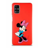 Samsung Galaxy M51 Soft Premier Kapak Minnie Mouse-F Tasarımlı Silikon Kılıf - Kırmızı (Şeffaf)