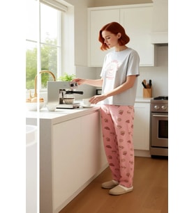 Kadın Kısa Kollu Bisiklet Yaka Pijama Takımı Fonksiyonel Dayanıklı Kaliteli Konforlu Rahat