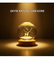 Mey İthalat® USB Bağlantılı Geyik Temalı Kristal Küre Premium Masa Gece Lambası
