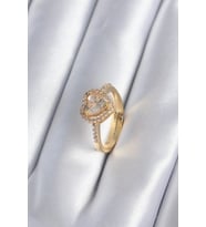 pilelistore Pirinç Gold Renk Zirkon Taşlı Kalp Charm Model Kadın Yüzük - TJ-BYK2858