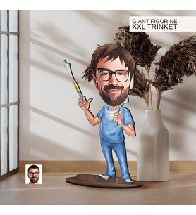 BK Gift Kişiye Özel Diş Hekimi Karikatürlü Büyük Boy Ahşap Biblo-4 Arkadaşa Hediye , Sevgiliye Hediye, Kişiye Özel Biblolar