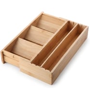Ayarlanabilir Bambu Kaşıklık ve Çekmece İçi Organizer - 5-7 Bölmeli Genişleyebilir Çatal Bıçak Düzenleyici (39.4 x 24 x 6.4 cm)