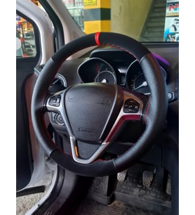 Opel Vectra B Kasa Uyumlu Kırmızı Yüzüklü Noktalı-Süet Dikmeli Direksiyon Kılıfı