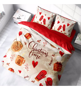Monohome Yılbaşı Merry Christmas Time Çift Kişilik 3D Nevresim Takımı Pamuk Saten (Çok Renkli)