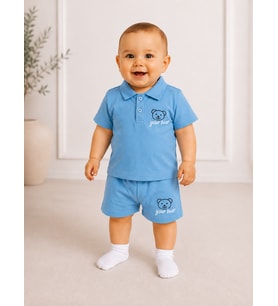 Aykidsclup "Your Bear" Nakışlı Polo Yaka Şortlu Erkek Bebek Takımı 1109M-