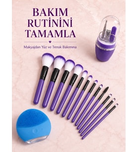 12’li Makyaj Fırça Seti Yüz Temizleme Cihazı ve Manikür Pedikür Tırnak Bakım Seti 3’lü Kişisel Bakım Paketi