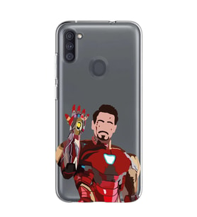 Samsung Galaxy M21 Uyumlu Iron Man Desenli Şeffaf Telefon Kılıfı