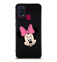 Samsung Galaxy M31 Soft Premier Kapak Minnie Mouse-C Tasarımlı Silikon Kılıf - Siyah (Şeffaf)