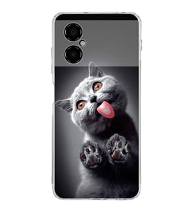 PrintiFy Poco M5 ile Uyumlu Kedi 2 Kamera Korumalı Şeffaf Kılıf