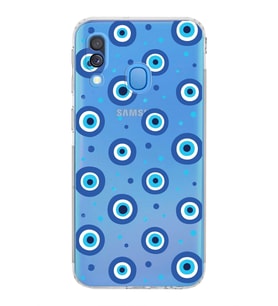 PrintiFy Samsung Galaxy A40 ile Uyumlu Nazar Boncuğu 1 Baskılı Kamera Korumalı Şeffaf Silikon Kılıf