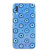 PrintiFy Samsung Galaxy A40 ile Uyumlu Nazar Boncuğu 1 Baskılı Kamera Korumalı Şeffaf Silikon Kılıf