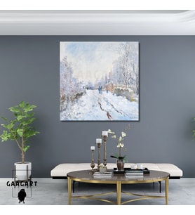 Kare Kanvas Tablo Ünlü Eserler Cloude Monet Snow at Argenteuil 1874