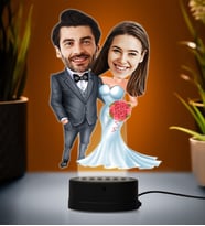 Doğum Günü Hediyesi,Sevgiliye Hediye, Kişiye Özel Fotoğraflı Gelin Damat 2 Karikatür 3D Led Lamba (Beyaz)