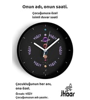 İsme Özel Gezegenler Çocuk Odası Duvar Saati Orta Boy 30 cm Siyah Camlı Sessiz