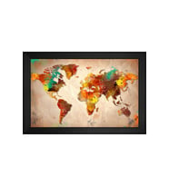 Harita Temalı Kanvas Tablo 80 x 110 cm Siyah Çerçeve