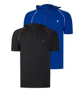 İKİLİ SET T8570 DEWBERRY KAPŞONLU ERKEK T-SHIRT-SİYAH-SAKS (Karışık)