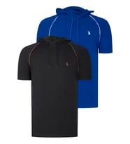 İKİLİ SET T8570 DEWBERRY KAPŞONLU ERKEK T-SHIRT-SİYAH-SAKS (Karışık)