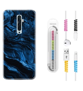 Oppo Reno 2Z 4 Lite 4 Pro 5 6 7 A31 Kılıf Kablo Koruma Spiral Silikon Blue MArble 1379