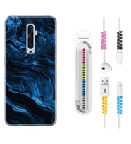 Oppo Reno 2Z 4 Lite 4 Pro 5 6 7 A31 Kılıf Kablo Koruma Spiral Silikon Blue MArble 1379