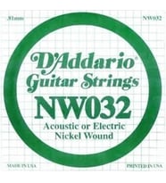 D'Addario NW032 Nickel Wound Elektro/Akustik Gitar Tek Teli - .032 (Aksesuar) Standart Gerilim, Esnek Çalım Hissiyatı ve Dayanıklı Çelik Çekirdek Yapısı
