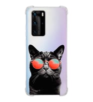 PrintiFy Huawei P40 Pro Uyumlu Kedi 3 Baskılı Şeffaf Köşe Korumalı Antişok Kılıf